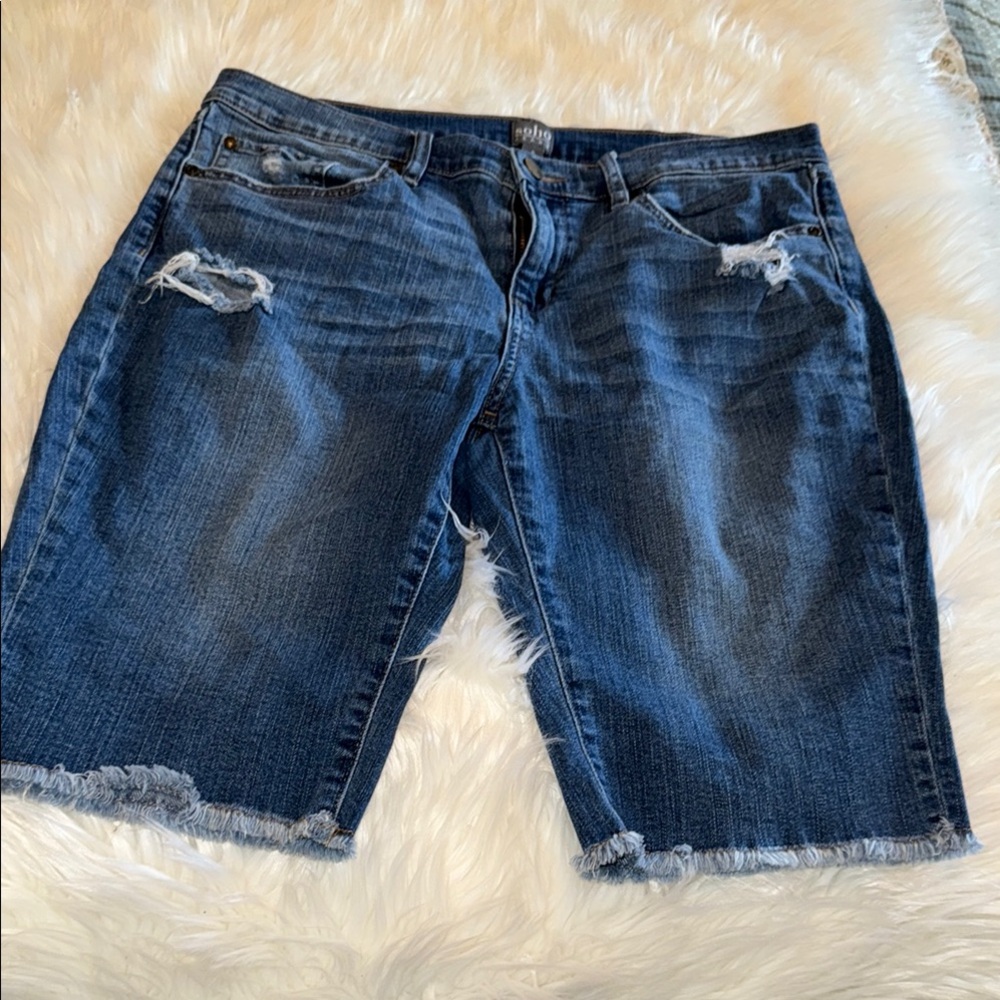 Soho Blue Jean Shorts Distressed Hem Casual